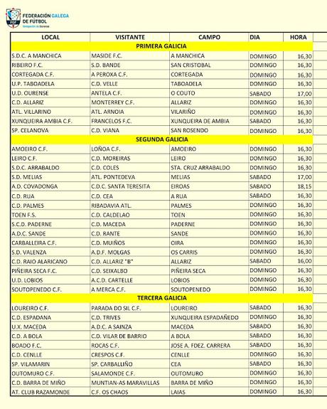 Horarios del fútbol en Ourense, 29 y 30 de Octubre