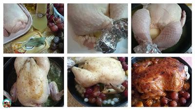 Pollo asado con uvas y castañas Pollo asado con uvas y castañas