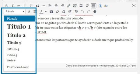 WordPress para principiantes: Escribir un post wordpress-barra-de-herramientas-desplegable-formato