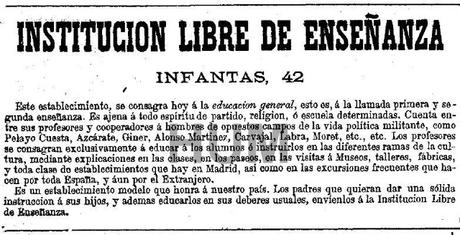 Madrid, 140 años atrás. Sesión inaugural de la Institución Libre de Enseñanza Madrid, 140 años atrás. Sesión inaugural de la Institución Libre de Enseñanza