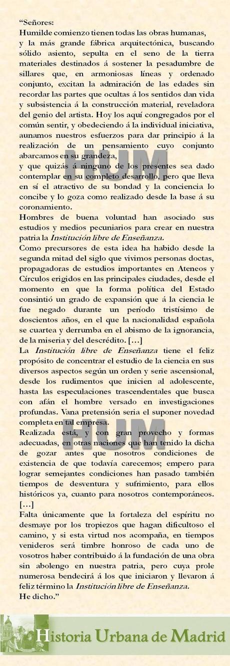 Madrid, 140 años atrás. Sesión inaugural de la Institución Libre de Enseñanza Madrid, 140 años atrás. Sesión inaugural de la Institución Libre de Enseñanza