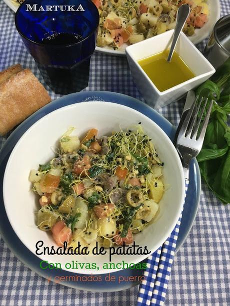 Ensalada De Patatas Con Olivas, Anchoas Y Germinados De Puerro