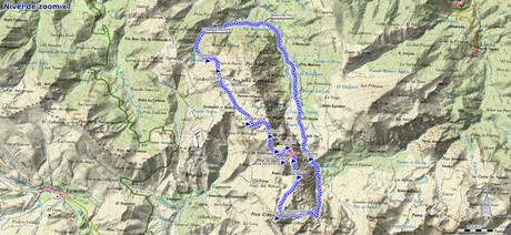 Mapa de ruta circular a los Huertos del Diablo por el Valle de la Foix