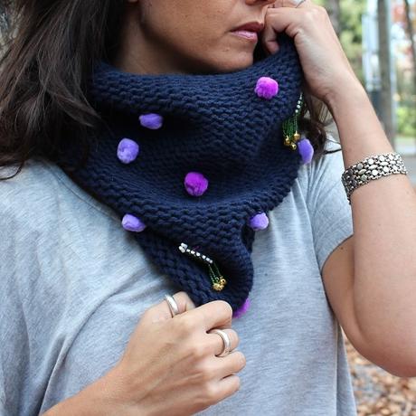 Cuellos de lana étnicos Cuello de lana azul marino estilo hippie chic