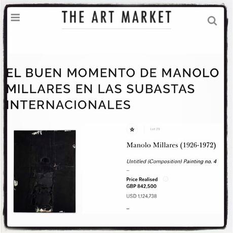 Nicola Mariani, El buen momento de Manolo Millares en las subastas internacionales. The Art Market Agency, 2016. Nicola Mariani, El buen momento de Manolo Millares en las subastas internacionales. The Art Market Agency, 2016.