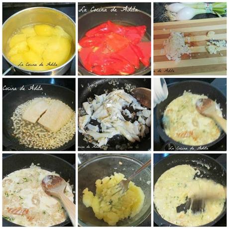 Crema de bacalao, con crema de pimientos Crema de bacalao, con crema de pimientos