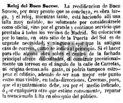 El reloj de la Puerta del Sol en tiempo real. Madrid, 1866 El reloj de la Puerta del Sol en tiempo real. Madrid, 1866
