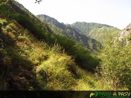 Ruta al PICO PONDIU (993 m.) desde SELLAÑU Sendero en la parte baja de la ladera del Pondio