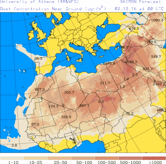 España: Polvo africano (Pronóstico para 2-diciembre-2016)
