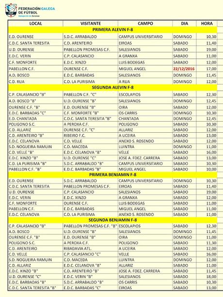 Horarios fútbol ourensano (Fin de semana y días 6/8 de Diciembre) Horarios fútbol ourensano (Fin de semana y días 6/8 de Diciembre)