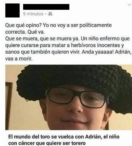 Dos detenidos por injuriar en Internet a Adrián, el niño enfermo de cáncer que quiere ser torero.