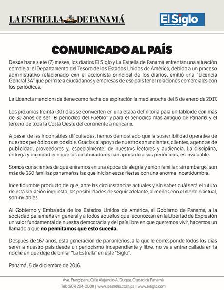 Comunicado al País - La Estrella de Panamá