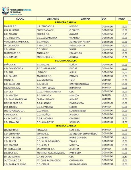 Horarios fútbol ourensano, 10 y 11 de Diciembre