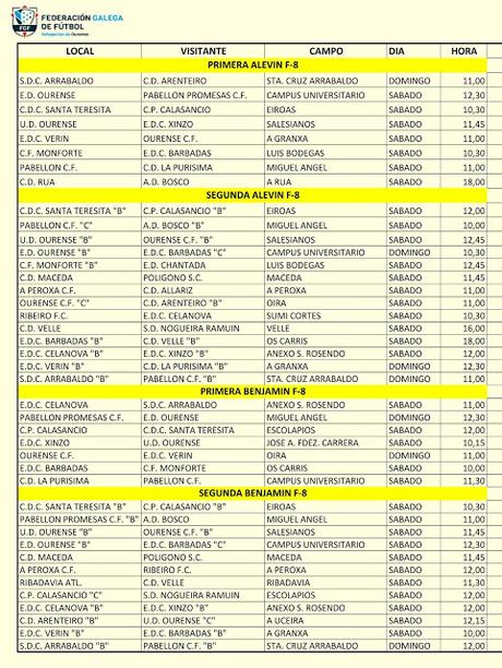 Horarios fútbol ourensano, 10 y 11 de Diciembre