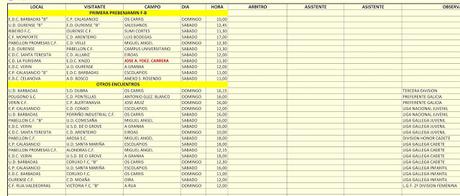 Horarios fútbol ourensano, 10 y 11 de Diciembre