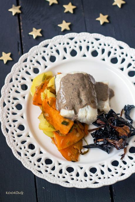 Bacalao con salsa de trompetas