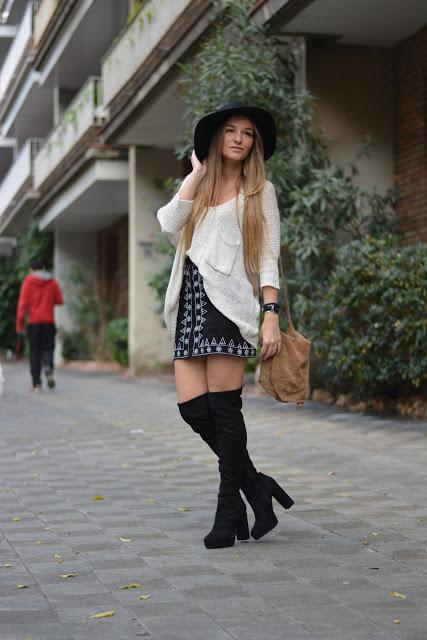 'A' SHAPE SKIRT AND OVER THE KNEE BOOTS