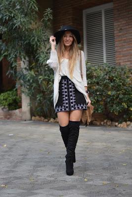 'A' SHAPE SKIRT AND OVER THE KNEE BOOTS