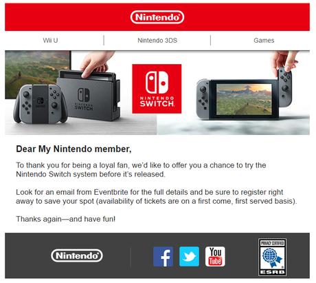 Nintendo está enviando invitaciones para disfrutar antes de Nintendo Switch a través de My Nintendo Nintendo está enviando invitaciones para disfrutar antes de Nintendo Switch a través de My Nintendo