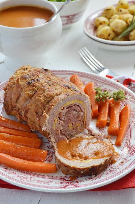 Ternera rellena con patatas salteadas