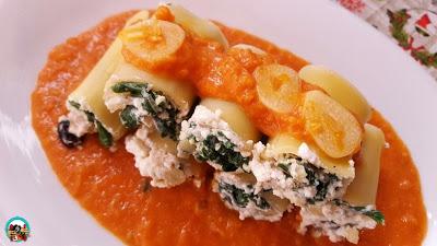 Paccheri rellenos de espinacas Paccheri rellenos de espinacas