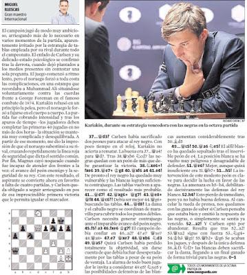 El match Carlsen vs Karjakin, visto por Miguel Illescas en La Vanguardia - 8ª partida