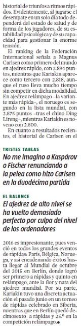 El match Carlsen vs Karjakin, visto por Miguel Illescas en La Vanguardia - 12ª partida y desempate a semirrápidas