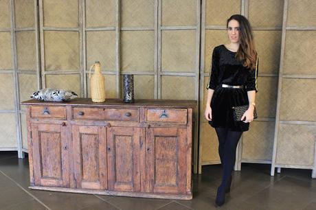 Black Velvet Dress and Vintage Clutch