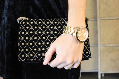 Black Velvet Dress and Vintage Clutch