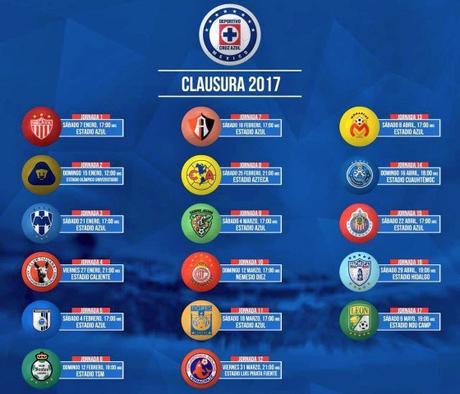 Fechas de los partidos del Cruz Azul para el Clausura 2017