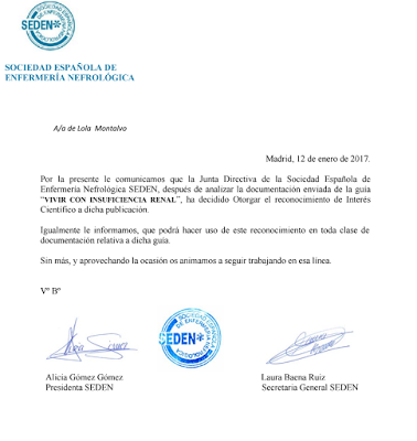 SEDEN certifica la guía «VIVIR CON INSUFICIENCIA RENAL» como «OBRA DE INTERÉS CIENTÍFICO» SEDEN certifica la guía «VIVIR CON INSUFICIENCIA RENAL» como «OBRA DE INTERÉS CIENTÍFICO»