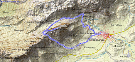 Mapa de la ruta a la Peña Barragana desde Cubillas de Arbas