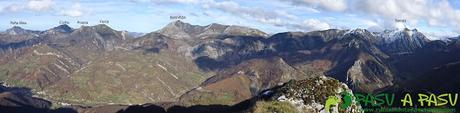 Ruta a Peña Melera y Los Pandos: Panorámica desde la cima del Melera sobre Peña Mea, Retriñón y Torres