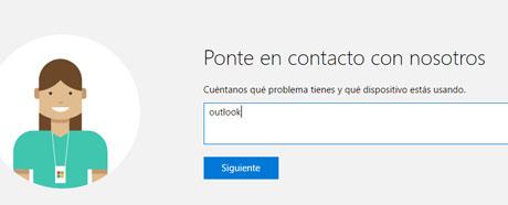 Como ponerte en contacto con Outlook directamente para resolver un problema