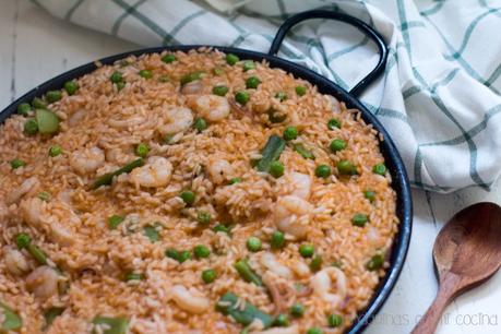 Arroz con gambas y verduras congeladas