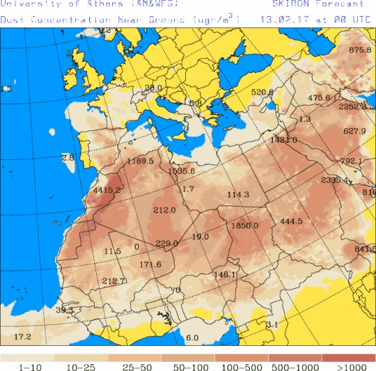España: Polvo africano (Pronóstico para 13-febrero-2017)