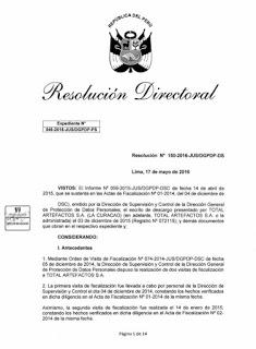  RD Nº 045-2015-JUS_DGPDP.- Derecho al Olvido Peru Resolucion