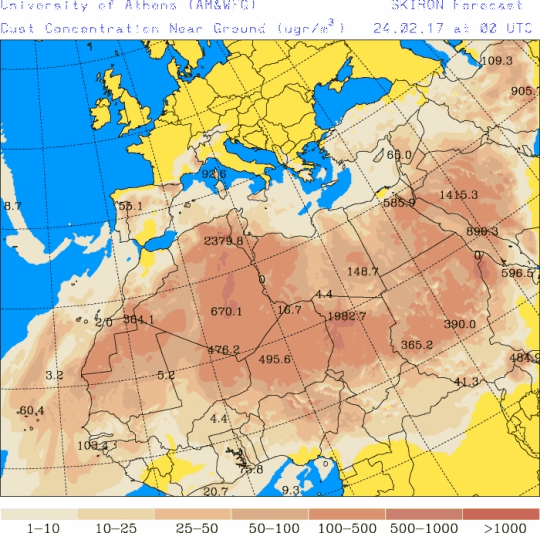 España: Polvo africano (Pronóstico para 24-febrero-2017)