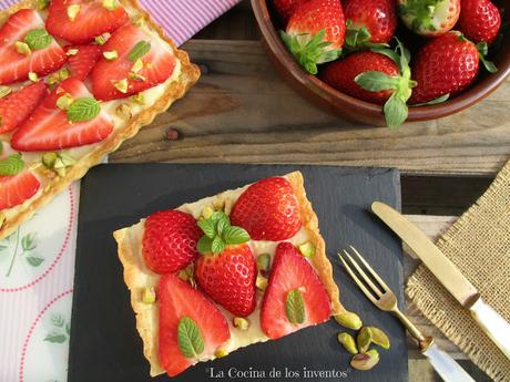 Tarta de Crema, Fresas  y Pistachos