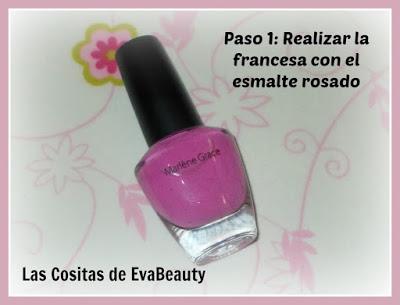 Mis manicuras (17): Francesa rosa con pegatinas florales.