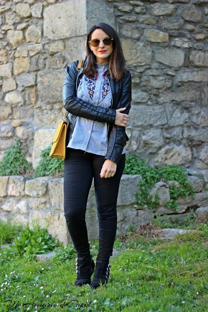 Outfit: Blusa de Rayas Bordada Outfit: Blusa de Rayas Bordada