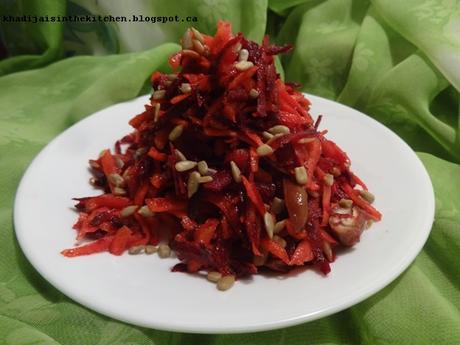 SALADE MAROCAINE DE BETTERAVE, CAROTTE ET DATES / MOROCCAN BEETROOT, CARROT AND DATES SALAD / ENSALADA MARROQUI DE REMOLACHA, ZANAHORIA Y DATILES  / سلطة الشمندر والجزر والتمر المغربية