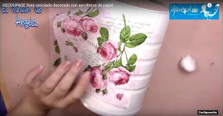 DECOUPAGE Bote reciclado decorado con servilletas de papel