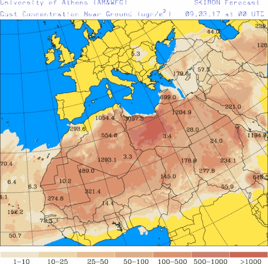 España: Polvo africano (Pronóstico para 9-marzo-2017)