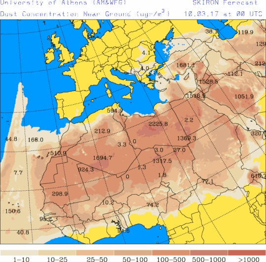 España: Polvo africano (Pronóstico para 10-marzo-2017)