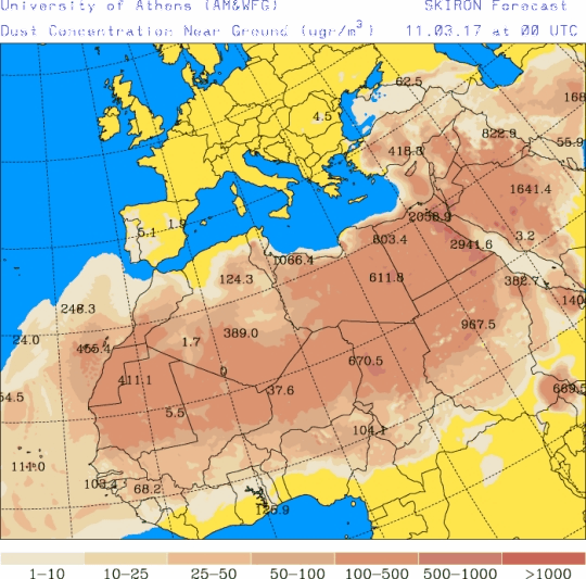 España: Polvo africano (Pronóstico para 11-marzo-2017)