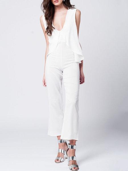 Fashion shop Recomendations on Stylewe White Layered Sleeveless Crew Neck Solid Jumpsuit
