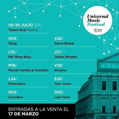 Universal Music Festival 2017 en el Teatro Real: Sting, Pet Shop Boys, Tom Jones, Pretenders, Zucchero, James Rhodes...