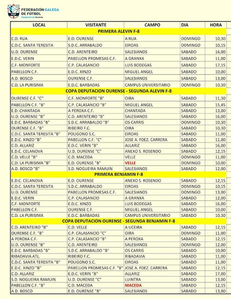 Horarios del fútbol en Ourense, 18/19 de Marzo