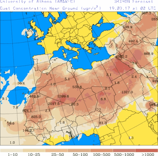 España: Polvo africano (Pronóstico para 19-marzo-2017) España: Polvo africano (Pronóstico para 19-marzo-2017)